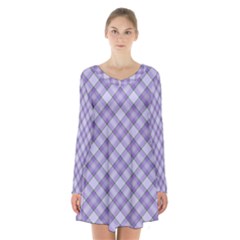Purple Plaid Tartan 2 Diagonal Long Sleeve Velvet V-neck Dress by dressshop