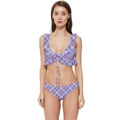 Purple Plaid Tartan 2 Diagonal Low Cut Ruffle Edge Bikini Set by dressshop