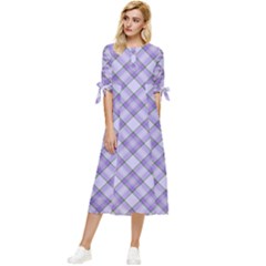 Purple Plaid Tartan 2 Diagonal Bow Sleeve Chiffon Midi Dress by dressshop
