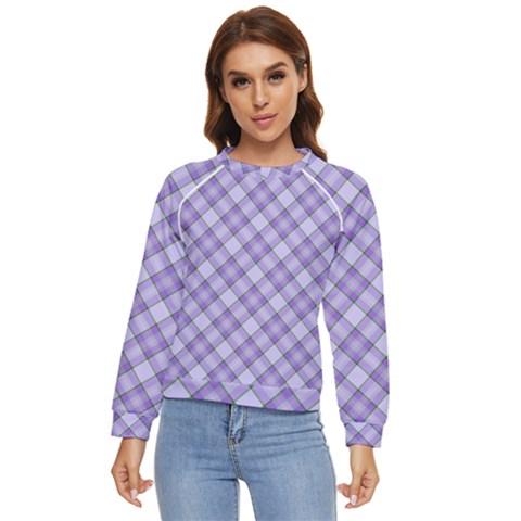 Purple Plaid Tartan 2 Diagonal Women s Long Sleeve Raglan T-shirt by dressshop