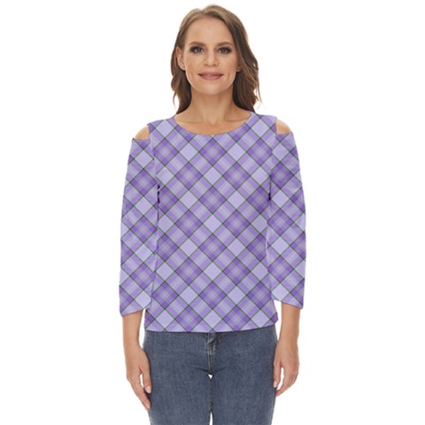 Purple Plaid Tartan 2 Diagonal Cut Out Wide Sleeve Top by dressshop
