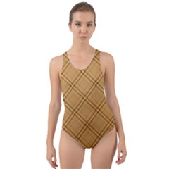 Autumn Fall Plaid Tartan 1 Diagonal Cut-out Back One Piece Swimsuit by dressshop