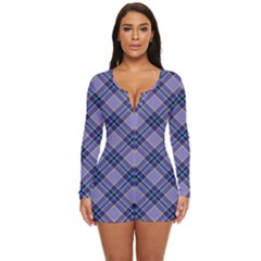 Purple Plaid Tartan 1 Diagonal Long Sleeve Boyleg Swimsuit by dressshop