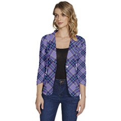 Purple Plaid Tartan 1 Diagonal Women s One-button 3/4 Sleeve Short Jacket by dressshop