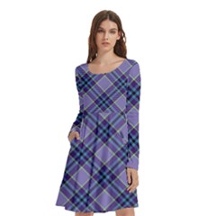 Purple Plaid Tartan 1 Diagonal Long Sleeve Knee Length Skater Dress With Pockets by dressshop