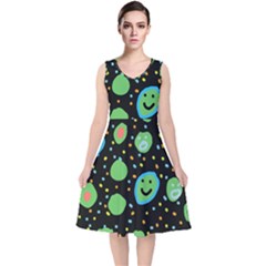 Doodle Dot Drawing V-neck Midi Sleeveless Dress  by Salmanaz77