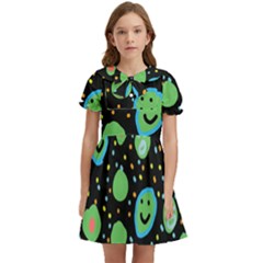 Doodle Dot Drawing Kids  Bow Tie Puff Sleeve Dress by Salmanaz77
