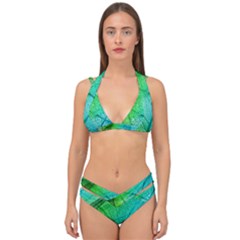 Texture Green Leaf Abstraction 3d Double Strap Halter Bikini Set by Salmanaz77