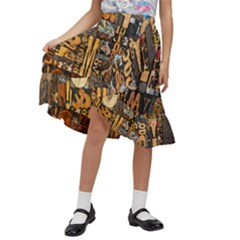 3d Letters Macro Wooden Letters Letters Textures Kids  Ruffle Flared Wrap Midi Skirt by Salmanaz77