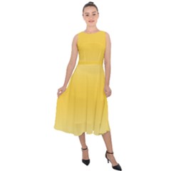 Cream Yellow To Amber Orange Bilinear Gradient Midi Tie-back Chiffon Dress by GradientsOmbre