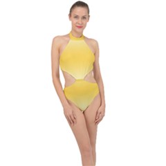 Cream Yellow To Amber Orange Bilinear Gradient Halter Side Cut Swimsuit by GradientsOmbre