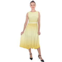 Amber Orange To Cream Yellow Bilinear Gradient Midi Tie-back Chiffon Dress by GradientsOmbre