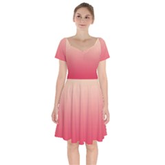 Cream Yellow To Crimson Red Linear Gradient Short Sleeve Bardot Dress by GradientsOmbre