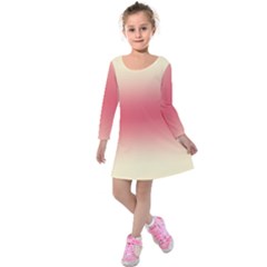 Cream Yellow To Crimson Red Bilinear Gradient Kids  Long Sleeve Velvet Dress by GradientsOmbre