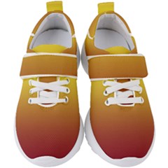 Electric Yellow To Burgundy Red Linear Gradient Kids  Velcro Strap Shoes by GradientsOmbre