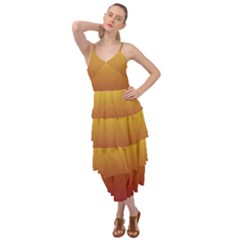 Electric Yellow To Burgundy Red Linear Gradient Layered Bottom Dress by GradientsOmbre