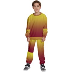 Electric Yellow To Burgundy Red Linear Gradient Kids  Sweatshirt Set by GradientsOmbre