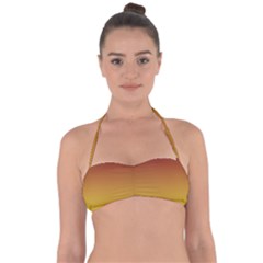 Burgundy Red To Electric Yellow Linear Gradient Tie Back Bikini Top by GradientsOmbre