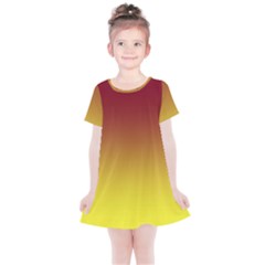 Burgundy Red To Electric Yellow Linear Gradient Kids  Simple Cotton Dress by GradientsOmbre