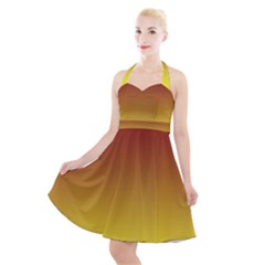 Burgundy Red To Electric Yellow Linear Gradient Halter Party Swing Dress  by GradientsOmbre