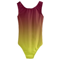 Burgundy Red To Electric Yellow Linear Gradient Kids  Cut-out Back One Piece Swimsuit by GradientsOmbre