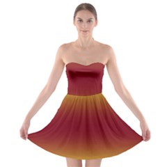 Electric Yellow To Burgundy Red Bilinear Gradient Strapless Bra Top Dress by GradientsOmbre