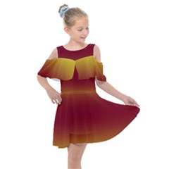 Electric Yellow To Burgundy Red Bilinear Gradient Kids  Shoulder Cutout Chiffon Dress by GradientsOmbre