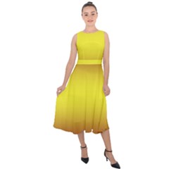 Burgundy Red To Electric Yellow Bilinear Gradient Midi Tie-back Chiffon Dress by GradientsOmbre