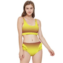 Burgundy Red To Electric Yellow Bilinear Gradient Frilly Bikini Set by GradientsOmbre