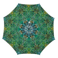Green Repeats I Automatic Folding Umbrella With Case (medium) by kaleidomarblingart