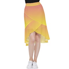 Coral Pink To Electric Yellow Linear Gradient Frill Hi Low Chiffon Skirt by GradientsOmbre