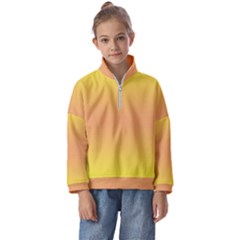Electric Yellow To Coral Pink Bilinear Gradient Kids  Half Zip Hoodie by GradientsOmbre