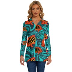 Flame Swirls Long Sleeve Drawstring Hooded Top by SeaworthyClothing
