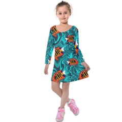 Flame Swirls Kids  Long Sleeve Velvet Dress by SeaworthyClothing