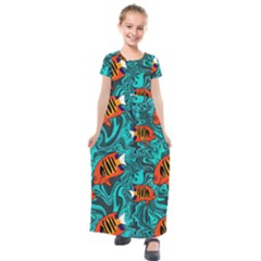 Flame Swirls Kids  Short Sleeve Maxi Dress by SeaworthyClothing