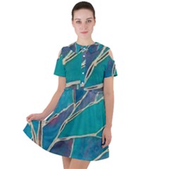 Aqua Batik, Abstract, Colorful Short Sleeve Shoulder Cut Out Dress  by kyorashop23