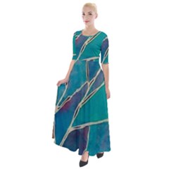 Aqua Batik, Abstract, Colorful Half Sleeves Maxi Dress by kyorashop23