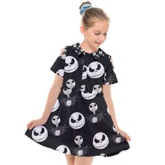 Jack Print, White, Before, Plain, Black, Simple, Christmas Kids  Short Sleeve Shirt Dress by kyorashop23