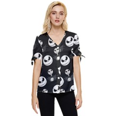 Jack Print, White, Before, Plain, Black, Simple, Christmas Bow Sleeve Button Up Top by kyorashop23