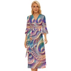 Abstract Fractal Art Swirl Pattern Midsummer Wrap Dress by Salmanaz77