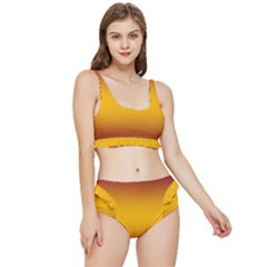 Burgundy Red To Amber Orange Bilinear Gradient Frilly Bikini Set by GradientsOmbre