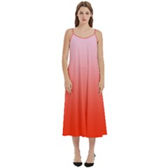 Pink Lace To Scarlet Red Linear Gradient Casual Spaghetti Strap Midi Dress by GradientsOmbre