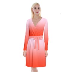 Pink Lace To Scarlet Red Linear Gradient Long Sleeve Velvet Front Wrap Dress by GradientsOmbre