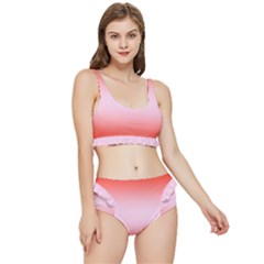 Scarlet Red To Pink Lace Bilinear Gradient Frilly Bikini Set by GradientsOmbre