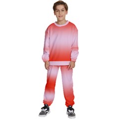 Scarlet Red To Pink Lace Bilinear Gradient Kids  Sweatshirt Set by GradientsOmbre