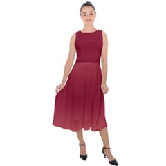 Coral Pink To Burgundy Red Bilinear Gradient Midi Tie-back Chiffon Dress by GradientsOmbre