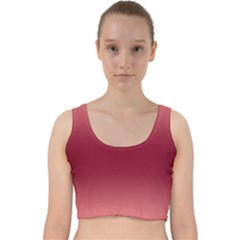 Coral Pink To Burgundy Red Bilinear Gradient Velvet Racer Back Crop Top by GradientsOmbre
