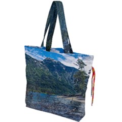 Beach At Los Alerces National Park, Chubut Province, Argentina Drawstring Tote Bag by dflcprintsclothing