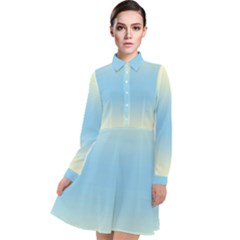 Cream Yellow To Baby Blue Bilinear Gradient Long Sleeve Chiffon Shirt Dress by GradientsOmbre