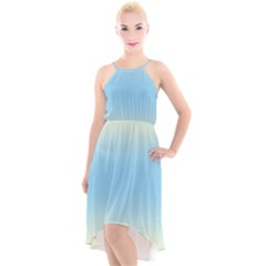 Cream Yellow To Baby Blue Bilinear Gradient High-low Halter Chiffon Dress  by GradientsOmbre
